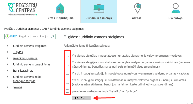 Registrų centro savitarnos žingsniai